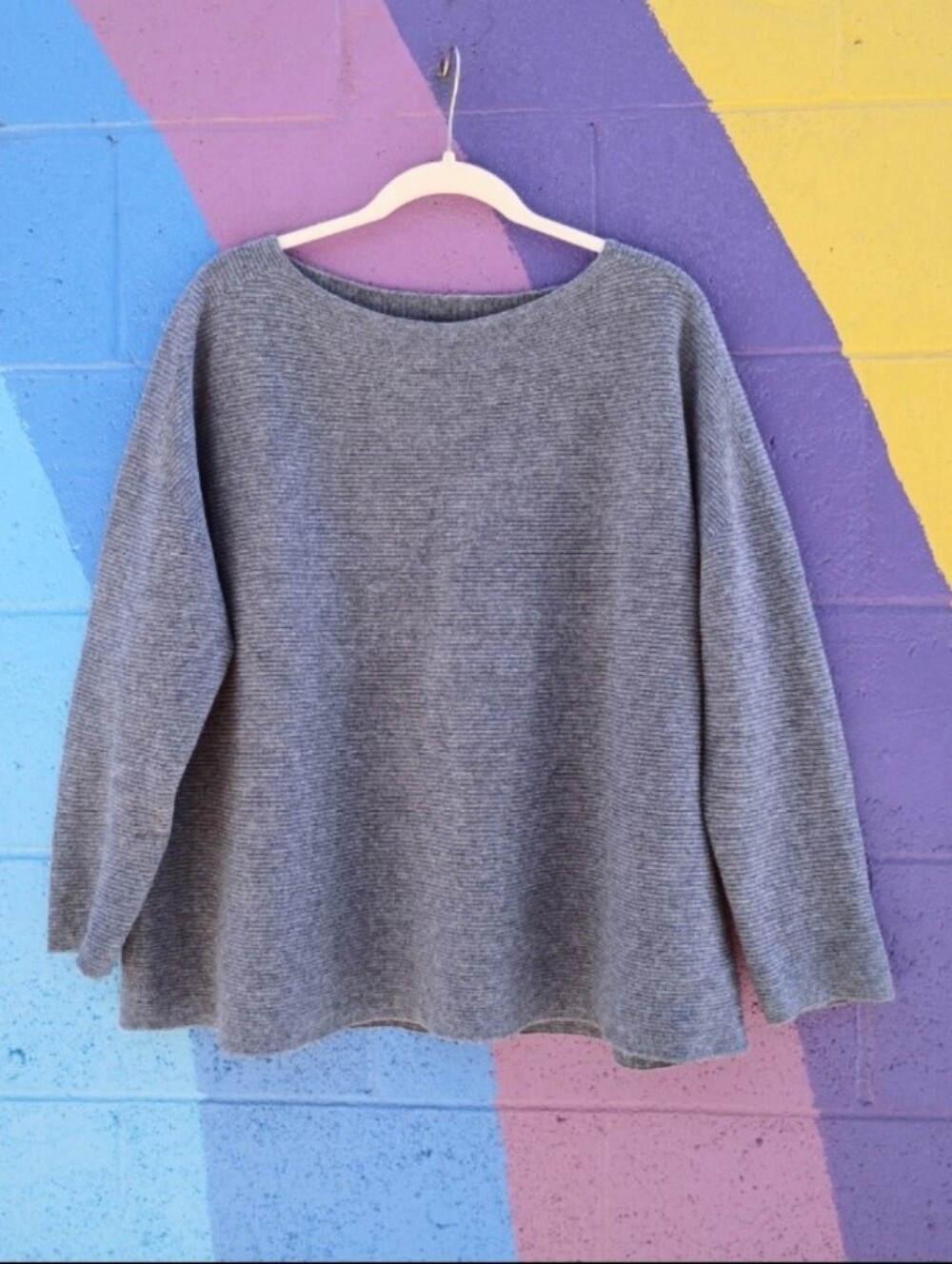 Cashmere 100% By Eileen Fisher Boat Neck Rib Knit Sweater sz L